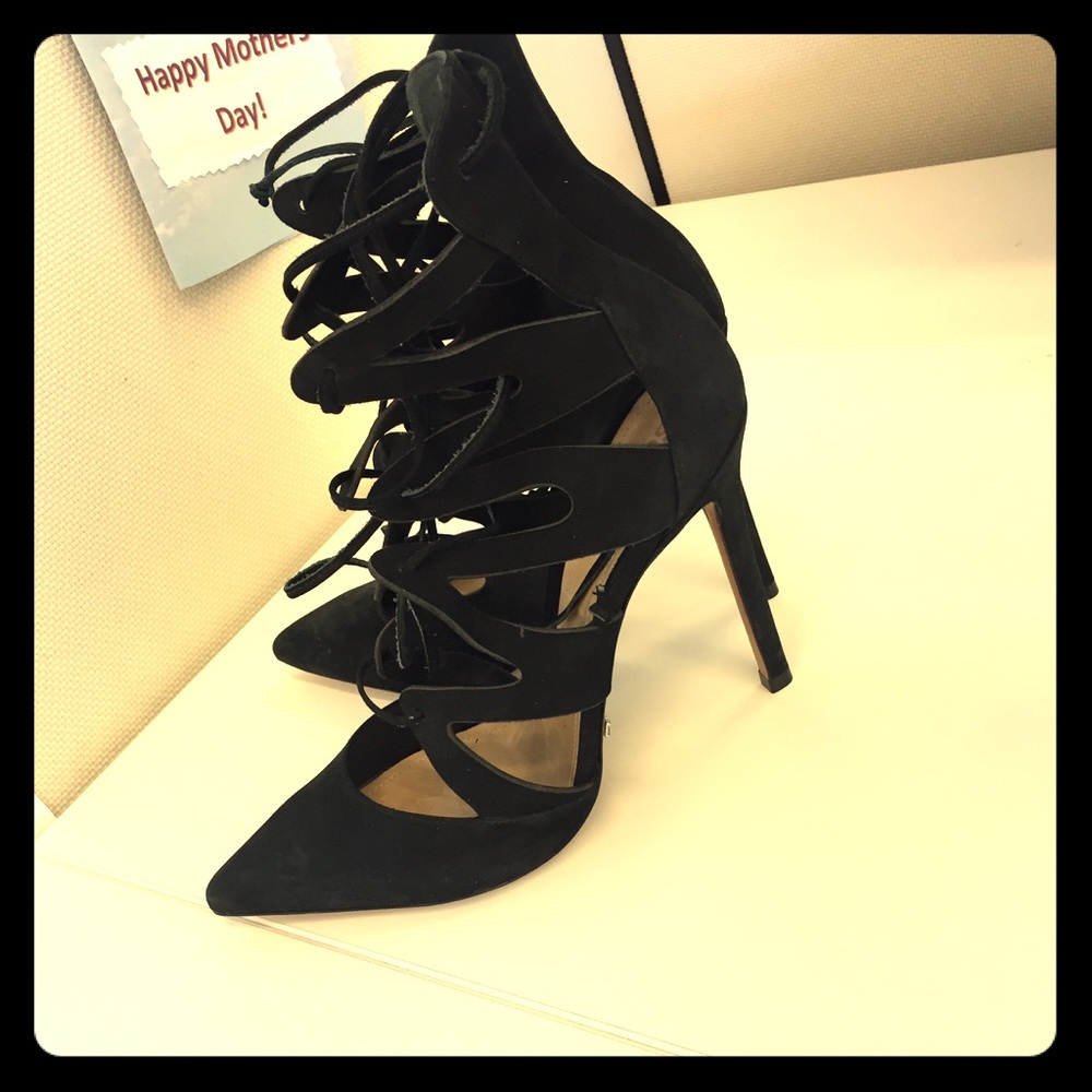Schutz Black Suede Tie-Up Stiletto